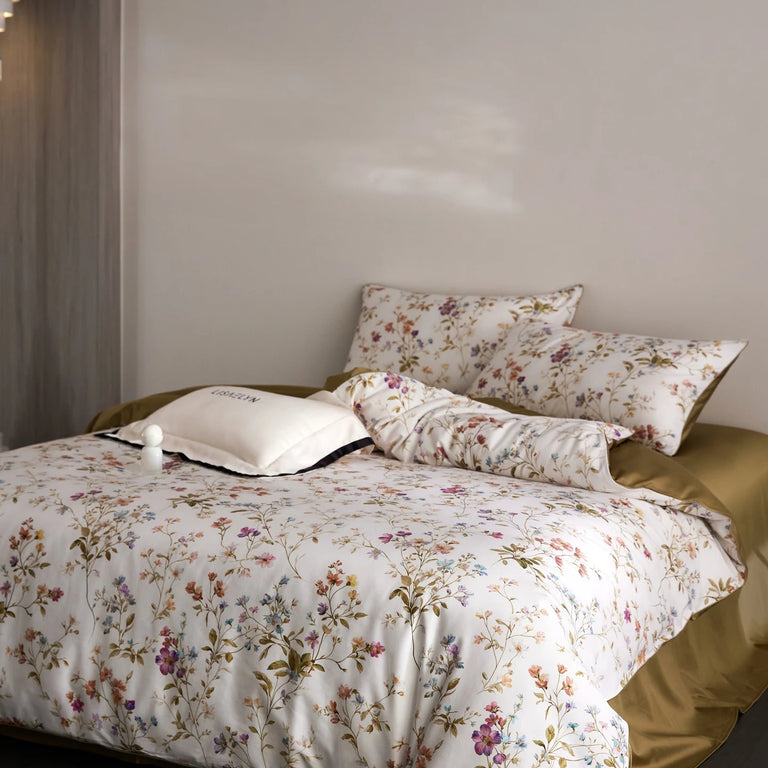 Floral Egyptian Cotton Bedding Set 800TC | Honey Meadow duvet cover angle view