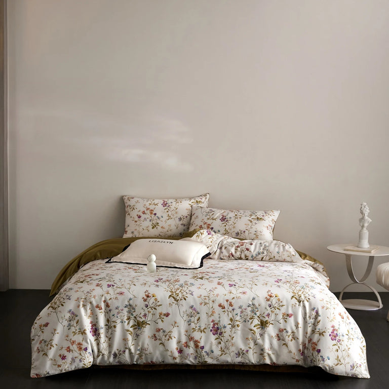 Floral Egyptian Cotton Bedding Set 800TC | Honey Meadow on double bed