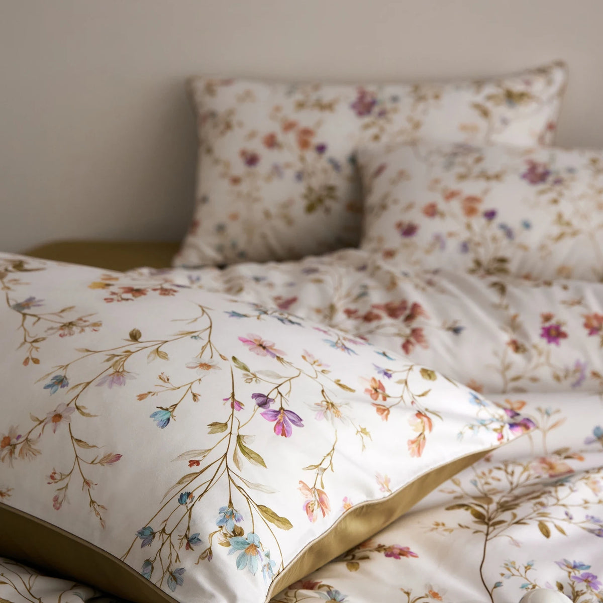 Floral Egyptian Cotton Bedding Set 800TC | Honey Meadow pillowcases close up