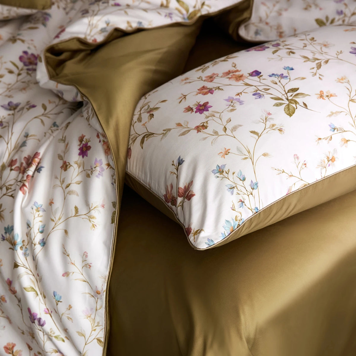 Floral Egyptian Cotton Bedding Set 800TC | Honey Meadow flower print and gold sheet