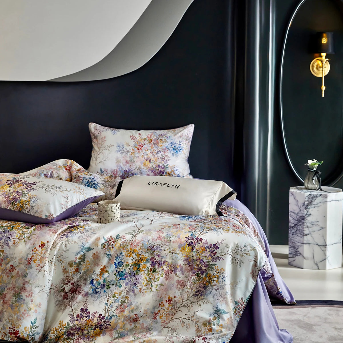 Floral Egyptian Cotton Bedding Set 800TC | Lavender Blossom duvet cover angle view