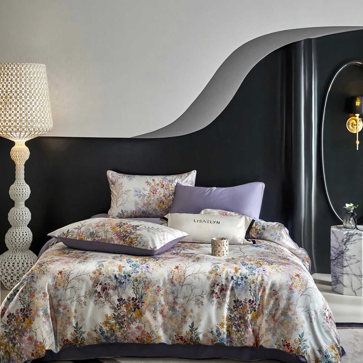 Floral Egyptian Cotton Bedding Set 800TC | Lavender Blossom on double bed