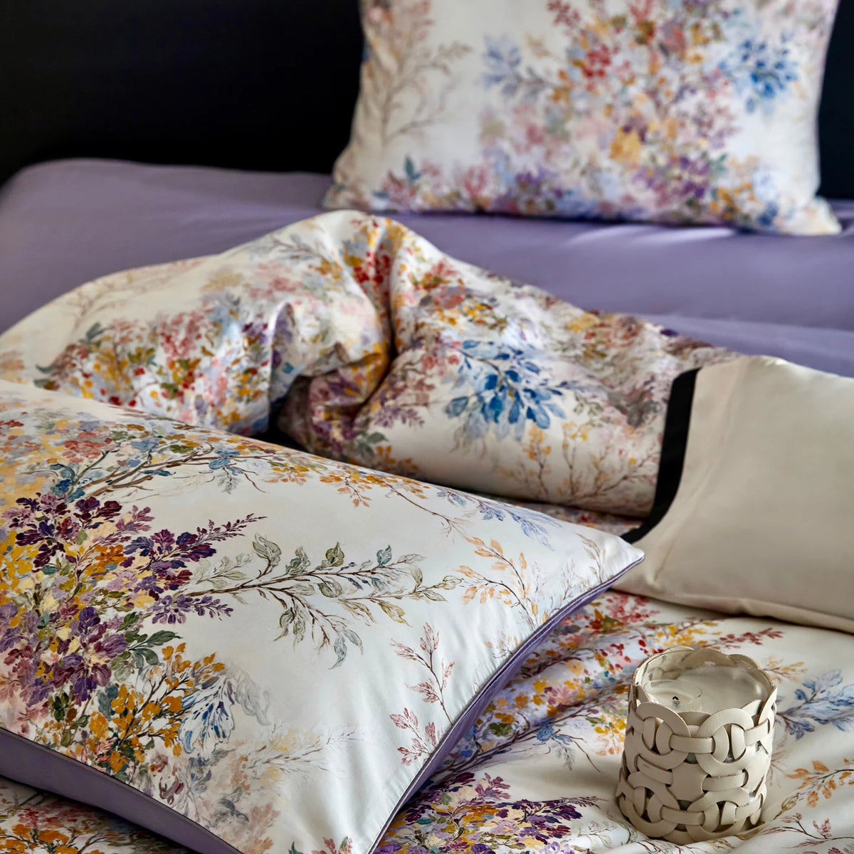 Floral Egyptian Cotton Bedding Set 800TC | Lavender Blossom pillowcases close up