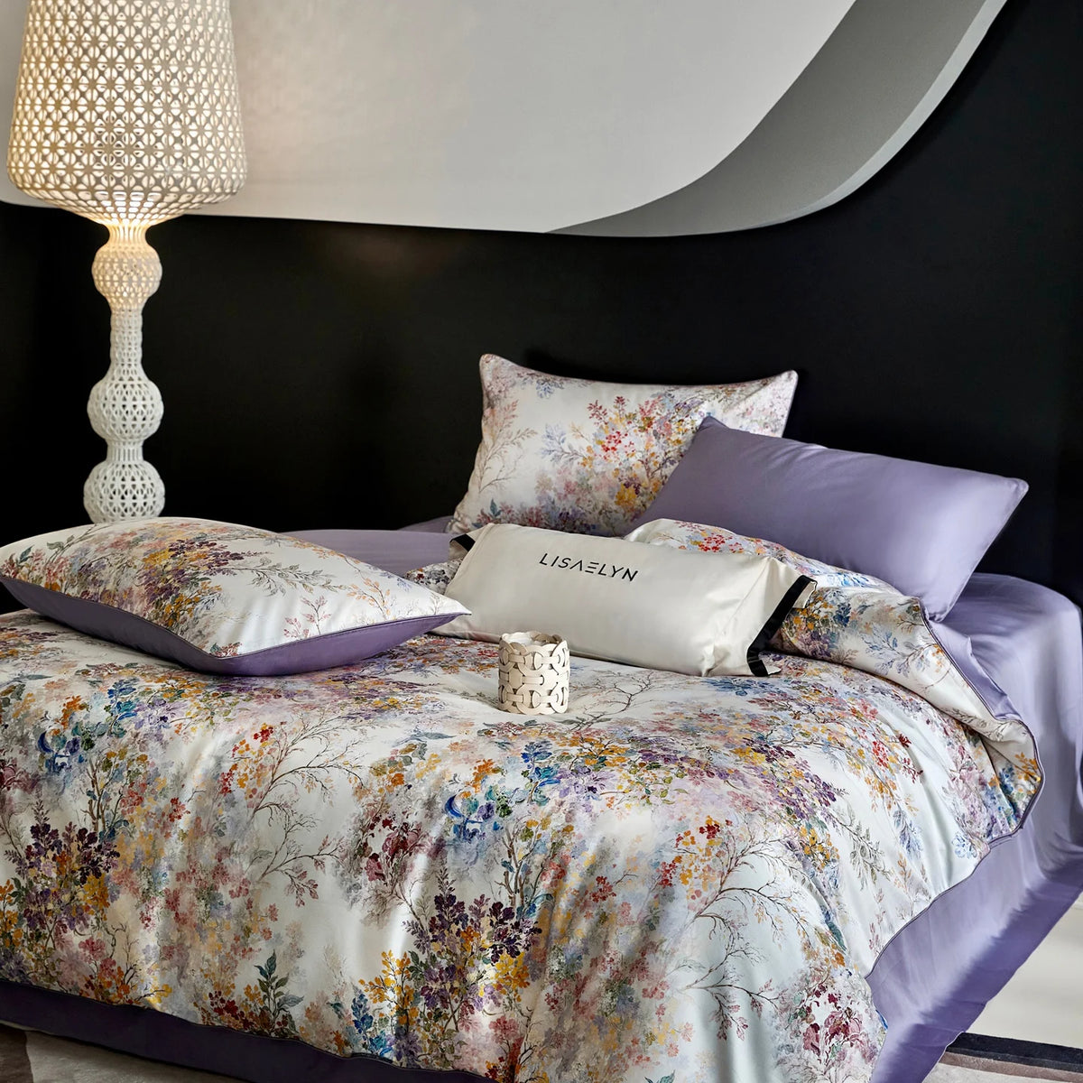 Floral Egyptian Cotton Bedding Set 800TC | Lavender Blossom with lavender sheet