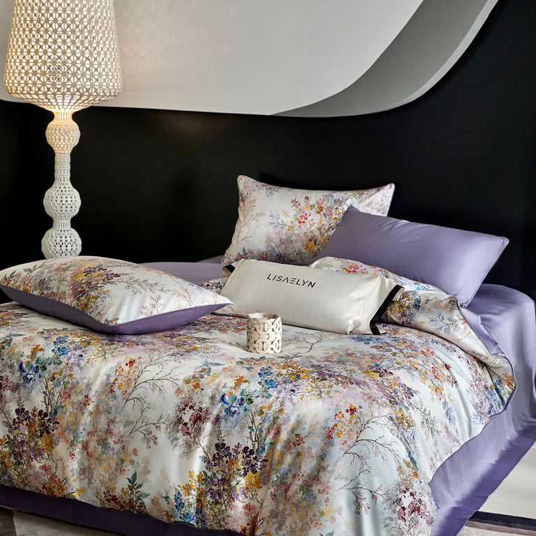 Floral Egyptian Cotton Bedding Set 800TC | Lavender Blossom with lavender sheet