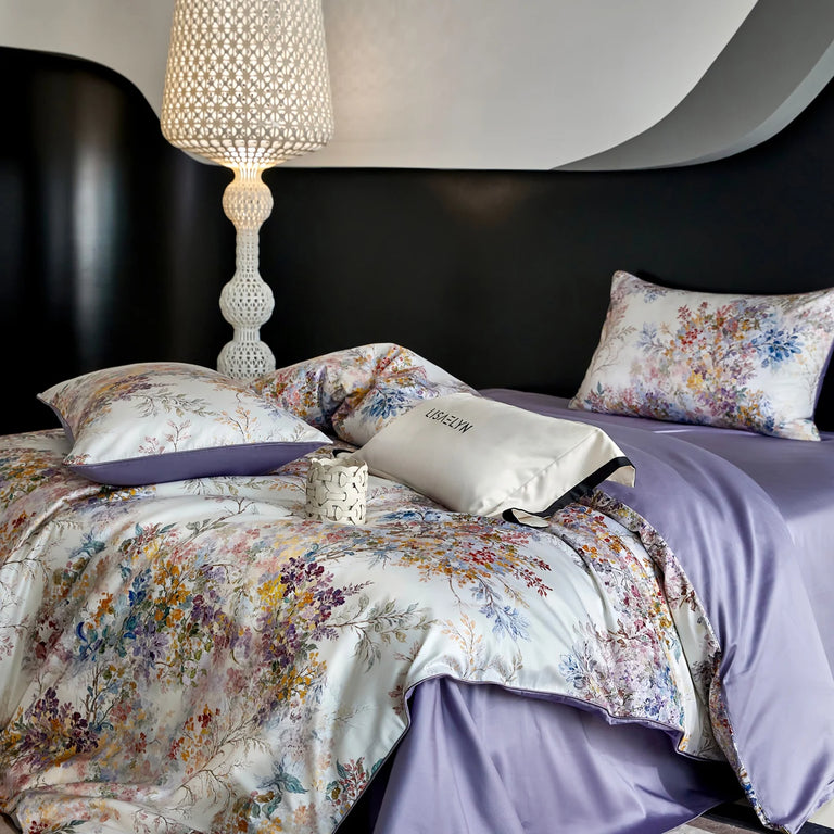 Floral Egyptian Cotton Bedding Set 800TC | Lavender Blossom bedding side view