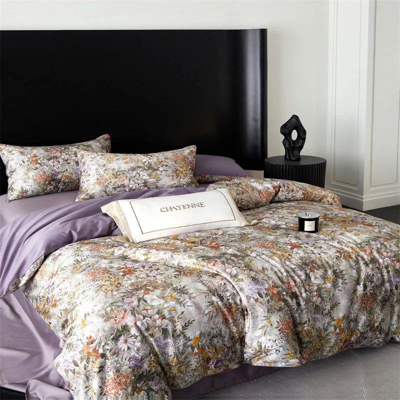 Floral Egyptian Cotton Bedding Set 800TC | Lilac Meadow - Egyptian Bedding