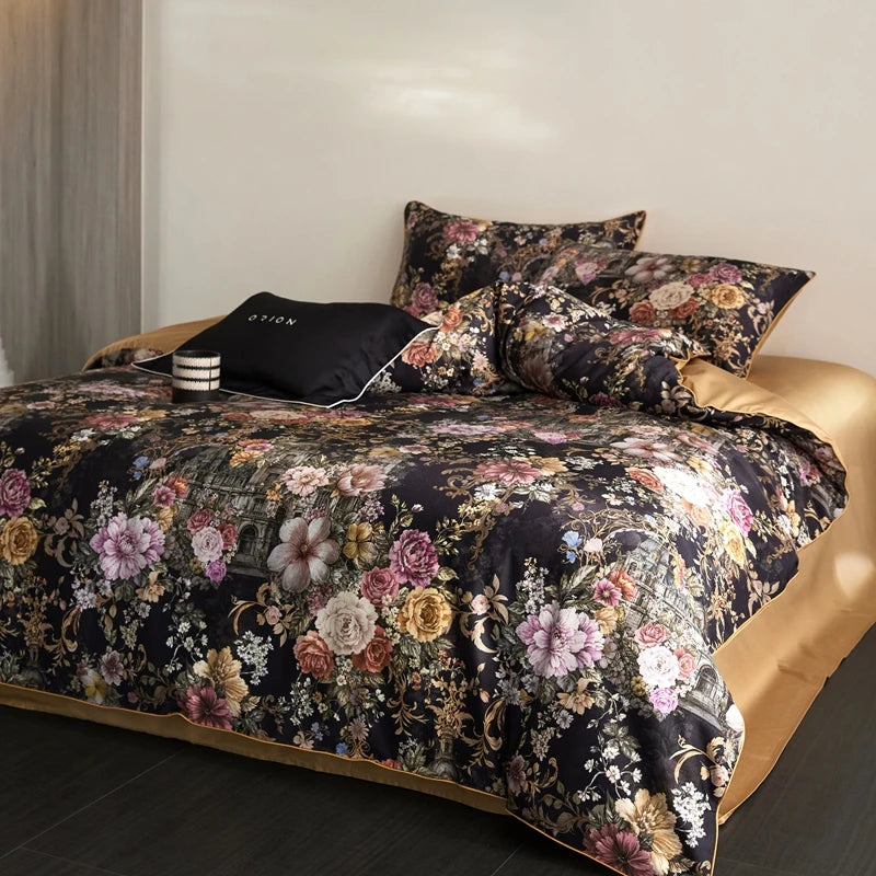 Floral Egyptian Cotton Bedding Set 800TC | Midnight Rose duvet cover angle view