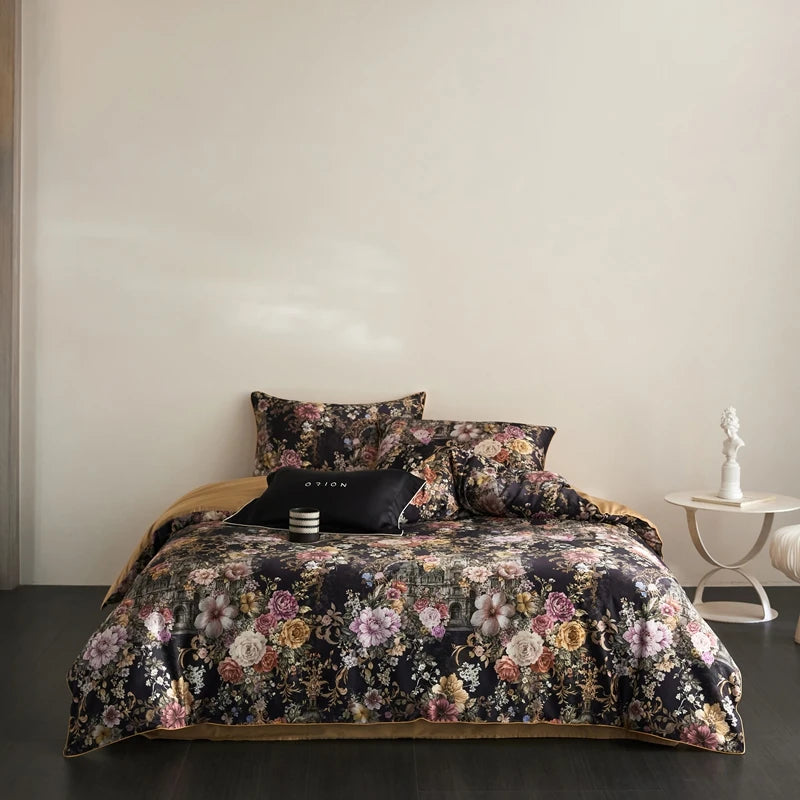 Floral Egyptian Cotton Bedding Set 800TC | Midnight Rose on double bed