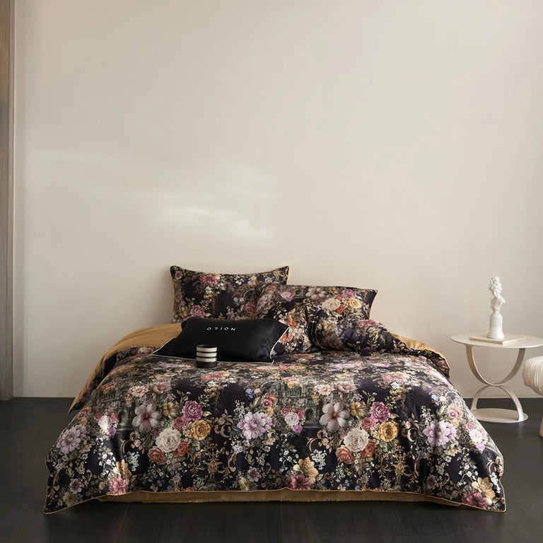 Floral Egyptian Cotton Bedding Set 800TC | Midnight Rose on double bed
