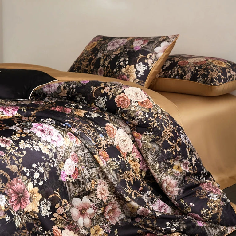 Floral Egyptian Cotton Bedding Set 800TC | Midnight Rose duvet cover and pillowcases