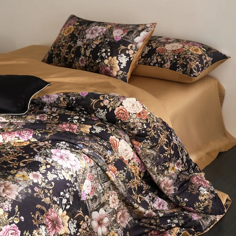 Floral Egyptian Cotton Bedding Set 800TC | Midnight Rose with gold sheet