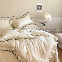 Jacquard Egyptian Cotton Bedding Set 1000TC | Black Trim Ruffle