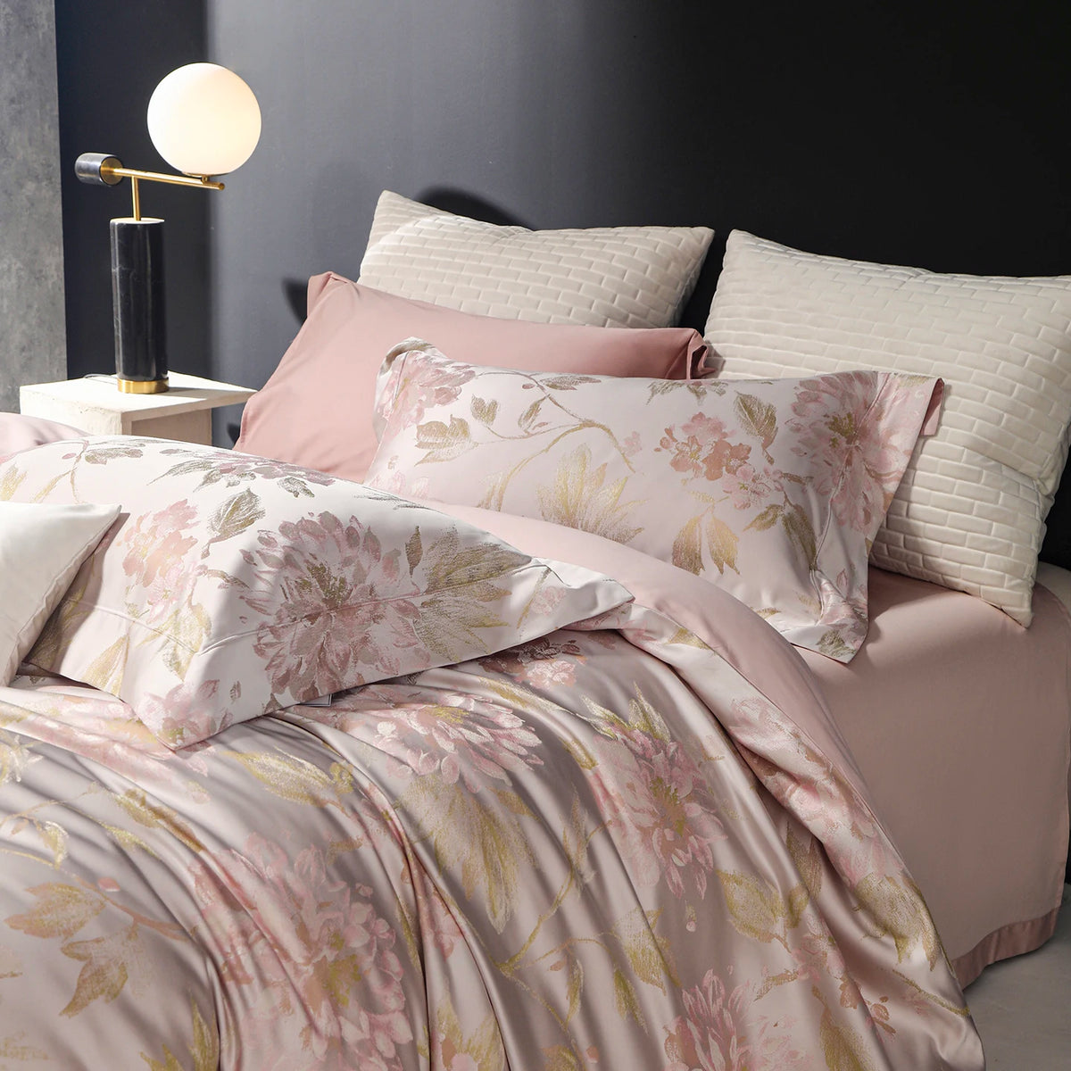 Jacquard Egyptian Cotton Bedding Set 1000TC | Blush Blossom duvet cover angle view