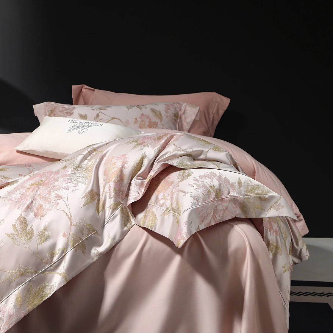 Jacquard Egyptian Cotton Bedding Set 1000TC | Blush Blossom - Egyptian Bedding