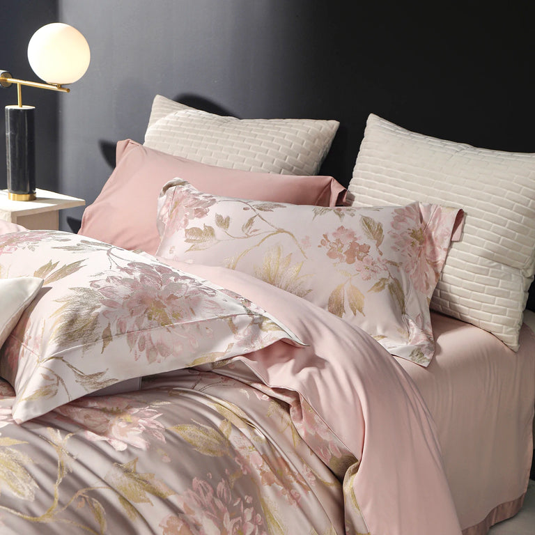 Jacquard Egyptian Cotton Bedding Set 1000TC | Blush Blossom bedding side view