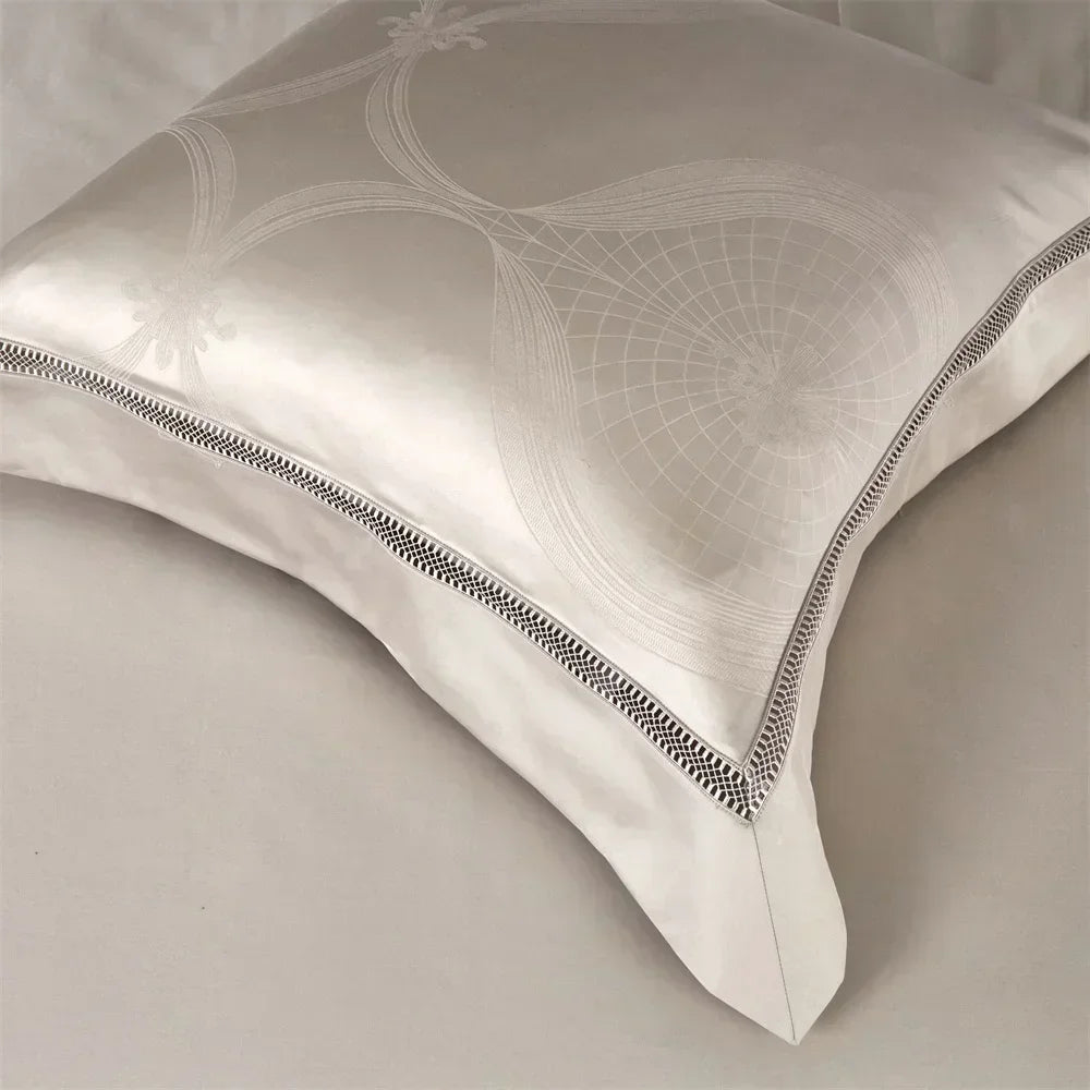 Jacquard Egyptian Cotton Bedding Set 1000TC | Champagne Trellis pillowcase close up