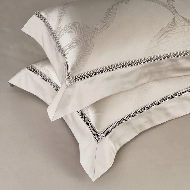 Jacquard Egyptian Cotton Bedding Set 1000TC | Champagne Trellis pillowcases with stitched border