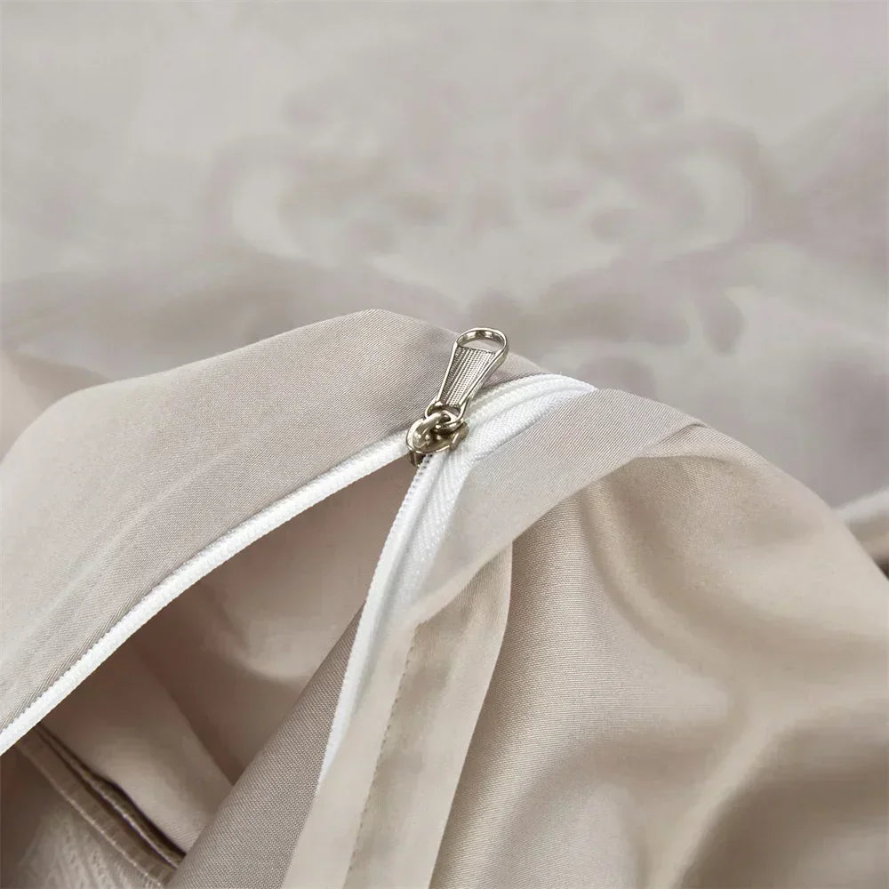 Jacquard Egyptian Cotton Bedding Set 1000TC | Champagne Trellis duvet cover zip closure