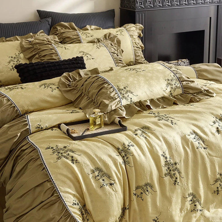 Jacquard Egyptian Cotton Bedding Set 1000TC | Golden Branch duvet cover and pillowcases