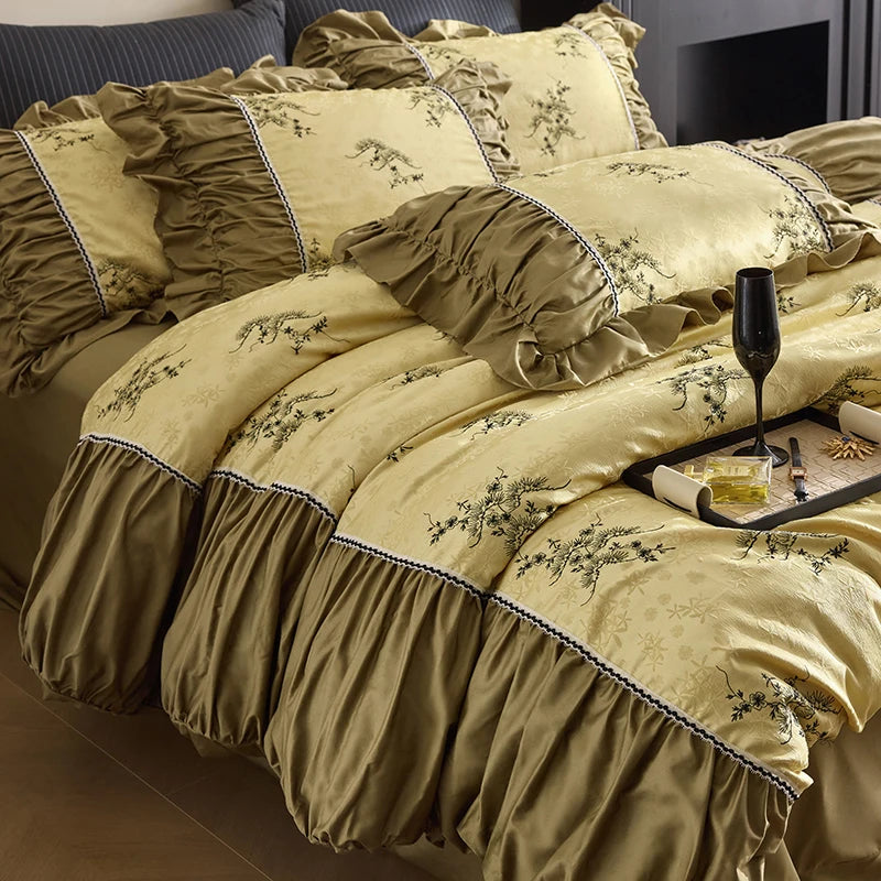 Jacquard Egyptian Cotton Bedding Set 1000TC | Golden Branch - Egyptian Bedding