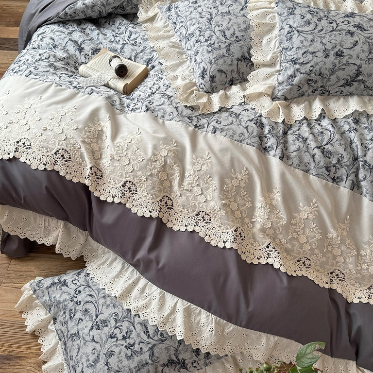Jacquard Egyptian Cotton Bedding Set 1000TC | Scroll Lace lace close up