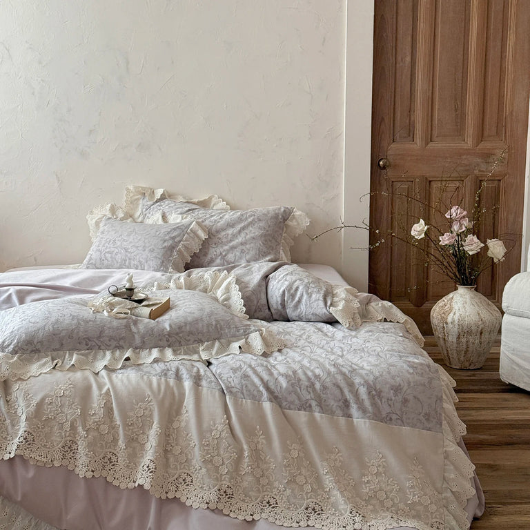 Jacquard Egyptian Cotton Bedding Set 1000TC | Scroll Lace in Lilac Scroll