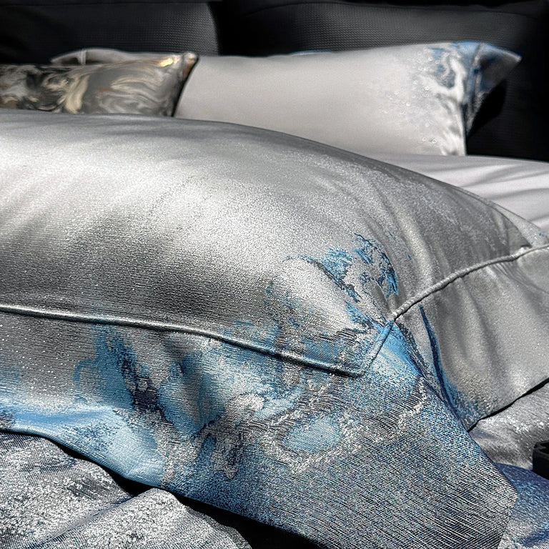 Jacquard Egyptian Cotton Bedding Set 1200TC | Blue Marble pillowcase close up