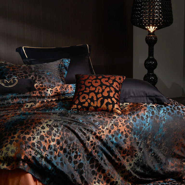 Jacquard Egyptian Cotton Bedding Set 1200TC | Copper Leopard bedding angle view