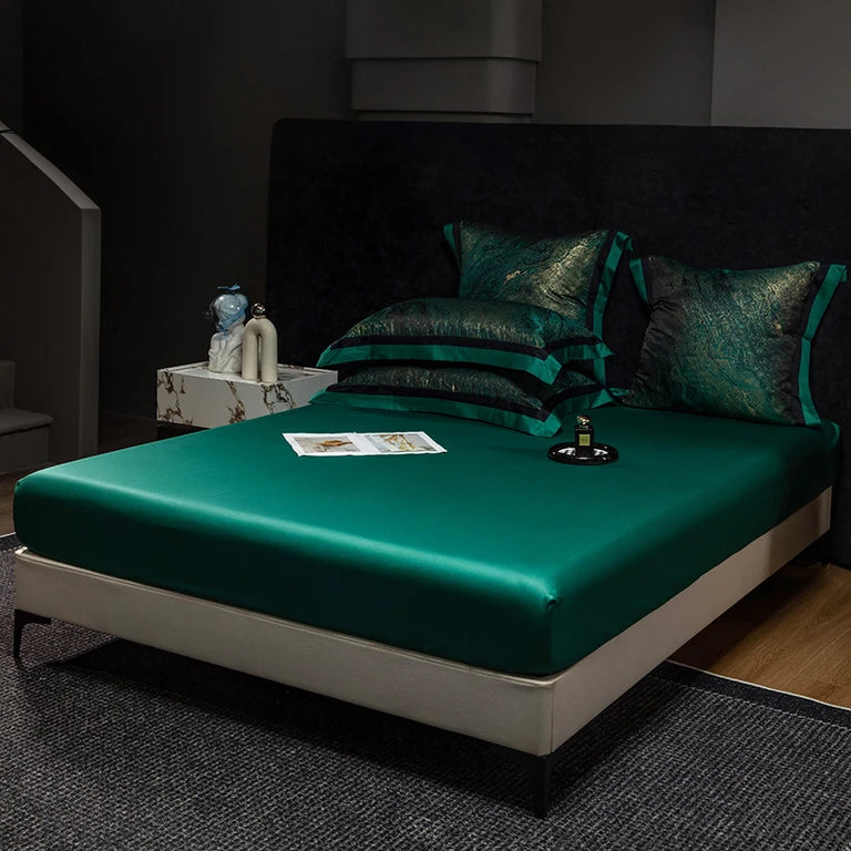 Jacquard Egyptian Cotton Bedding Set 1200TC | Emerald Gold with emerald fitted sheet