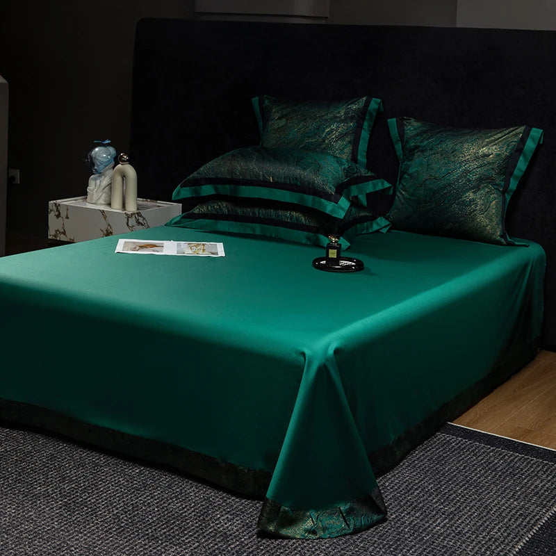 Jacquard Egyptian Cotton Bedding Set 1200TC | Emerald Gold with emerald flat sheet