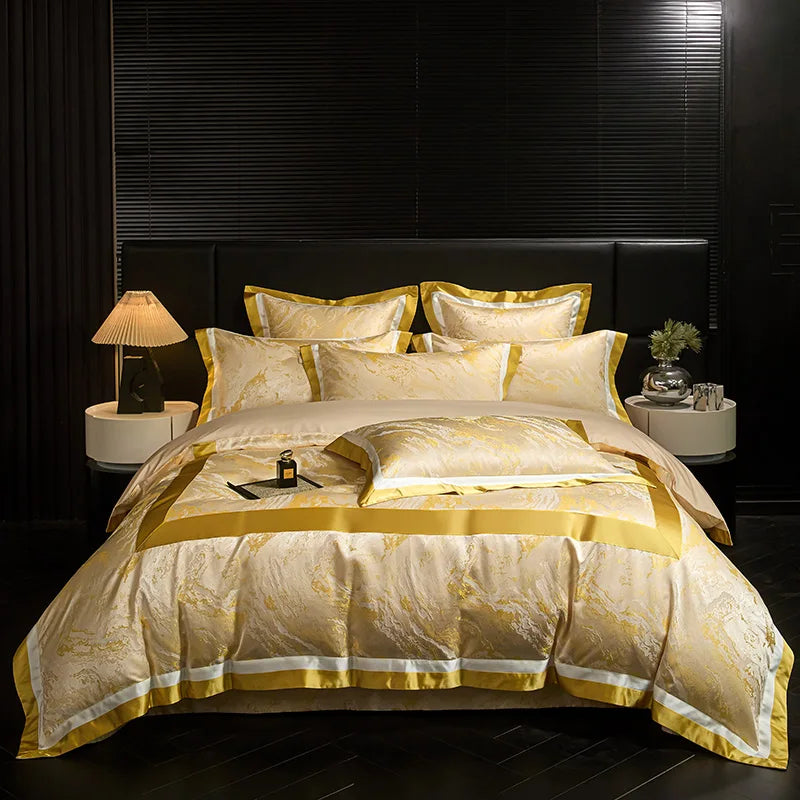 Jacquard Egyptian Cotton Bedding Set 1200TC | Golden Swirl in Champagne Gold