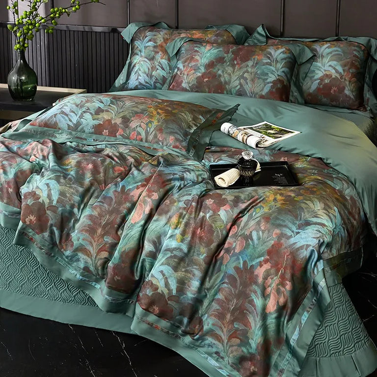 Jacquard Egyptian Cotton Bedding Set 1200TC | Jade Garden duvet cover angle view