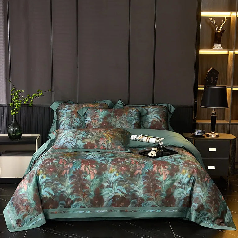 Jacquard Egyptian Cotton Bedding Set 1200TC | Jade Garden on double bed