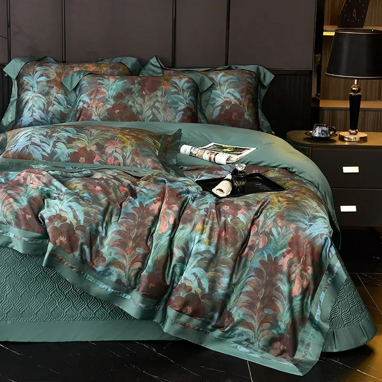 Jacquard Egyptian Cotton Bedding Set 1200TC | Jade Garden bedding side view