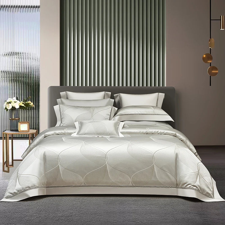Jacquard Egyptian Cotton Bedding Set 1200TC | Silver Arc on double bed