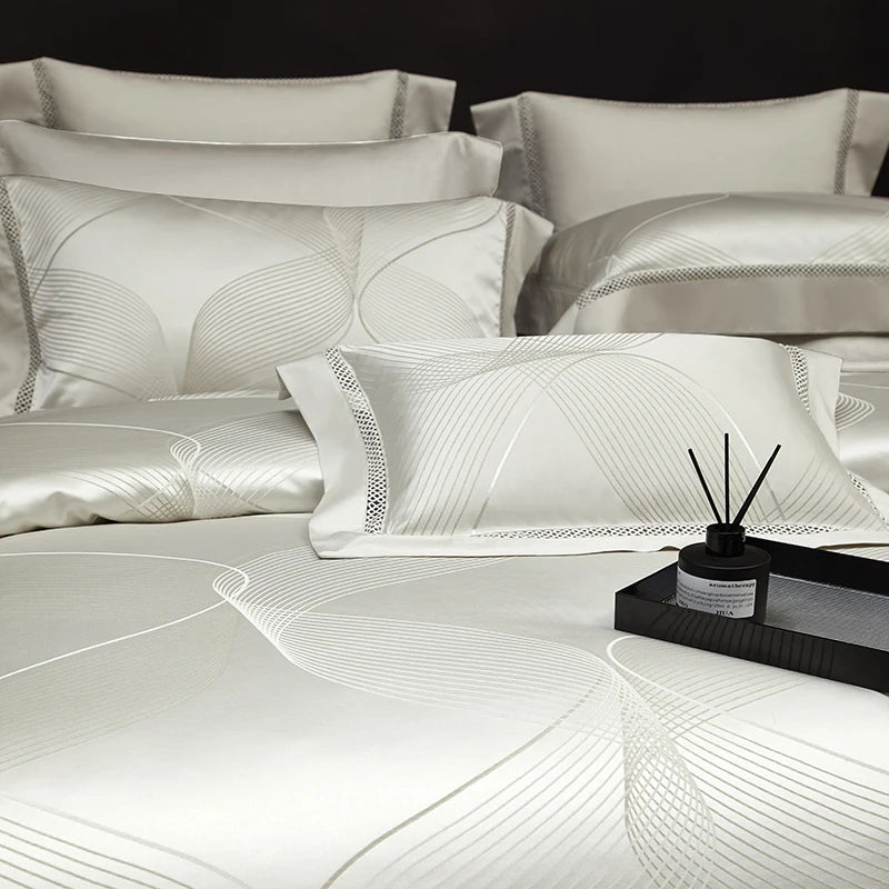 Jacquard Egyptian Cotton Bedding Set 1200TC | Silver Arc duvet cover and pillowcases
