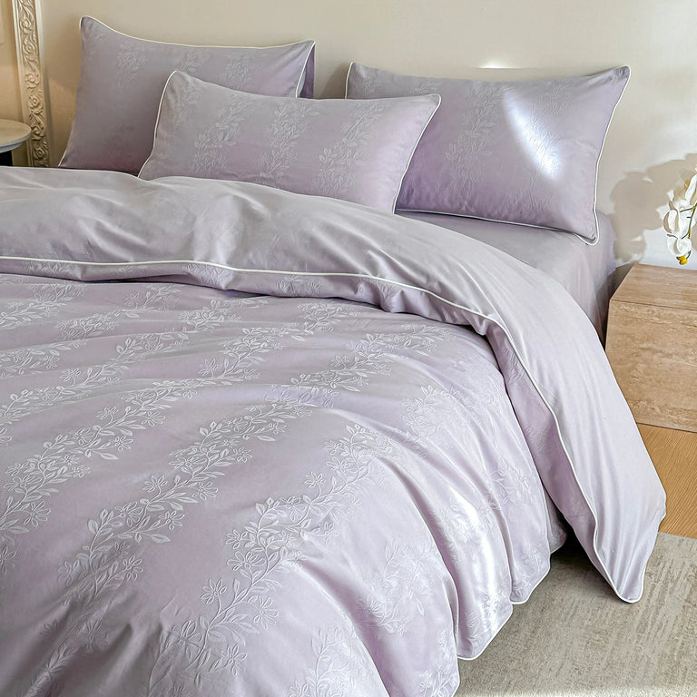 Jacquard Egyptian Cotton Bedding Set 800TC | Floral Stem bedding angle view
