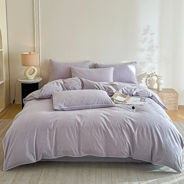 Jacquard Egyptian Cotton Bedding Set 800TC | Floral Stem on double bed