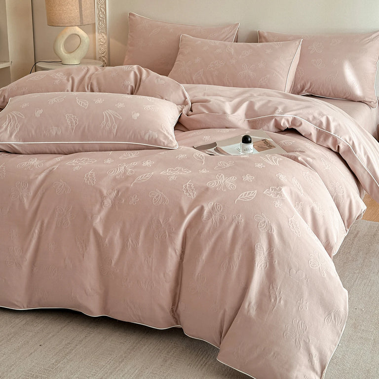 Jacquard Egyptian Cotton Bedding Set 800TC | Floral Stem in Blush