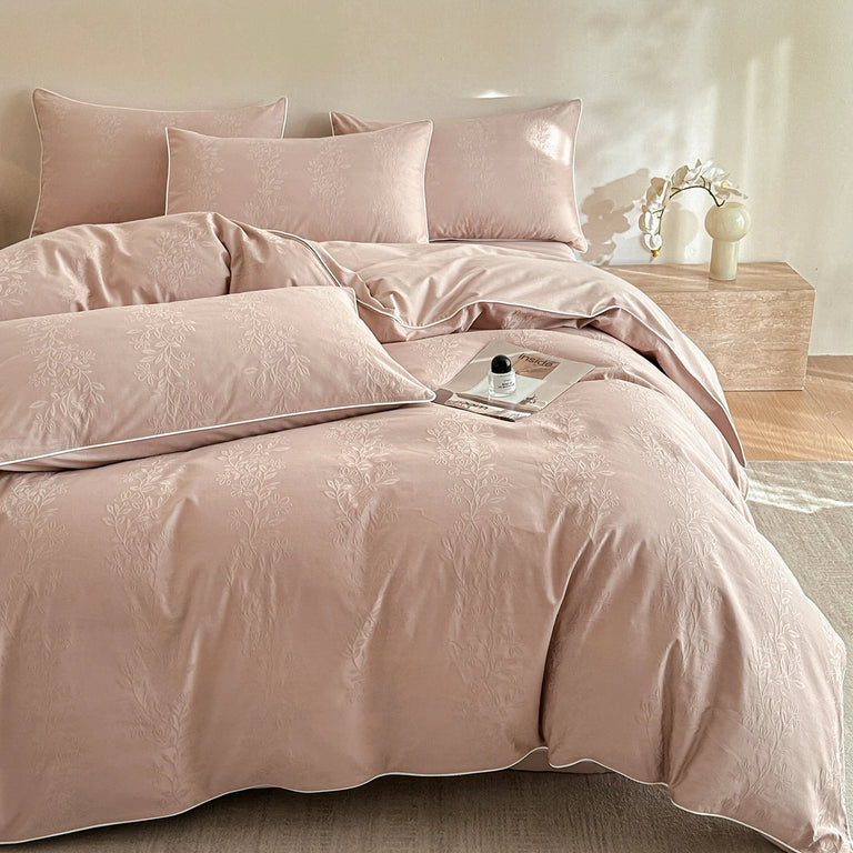 Jacquard Egyptian Cotton Bedding Set 800TC | Floral Stem in Dusty Rose