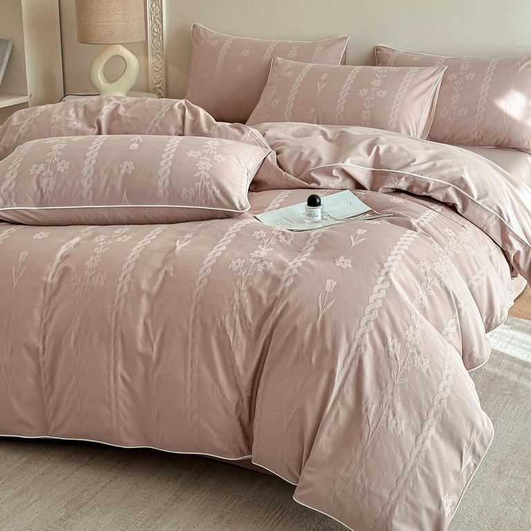 Jacquard Egyptian Cotton Bedding Set 800TC | Floral Stem in Mauve Pink