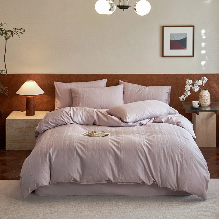 Jacquard Egyptian Cotton Bedding Set 800TC | Wheat Ear on double bed