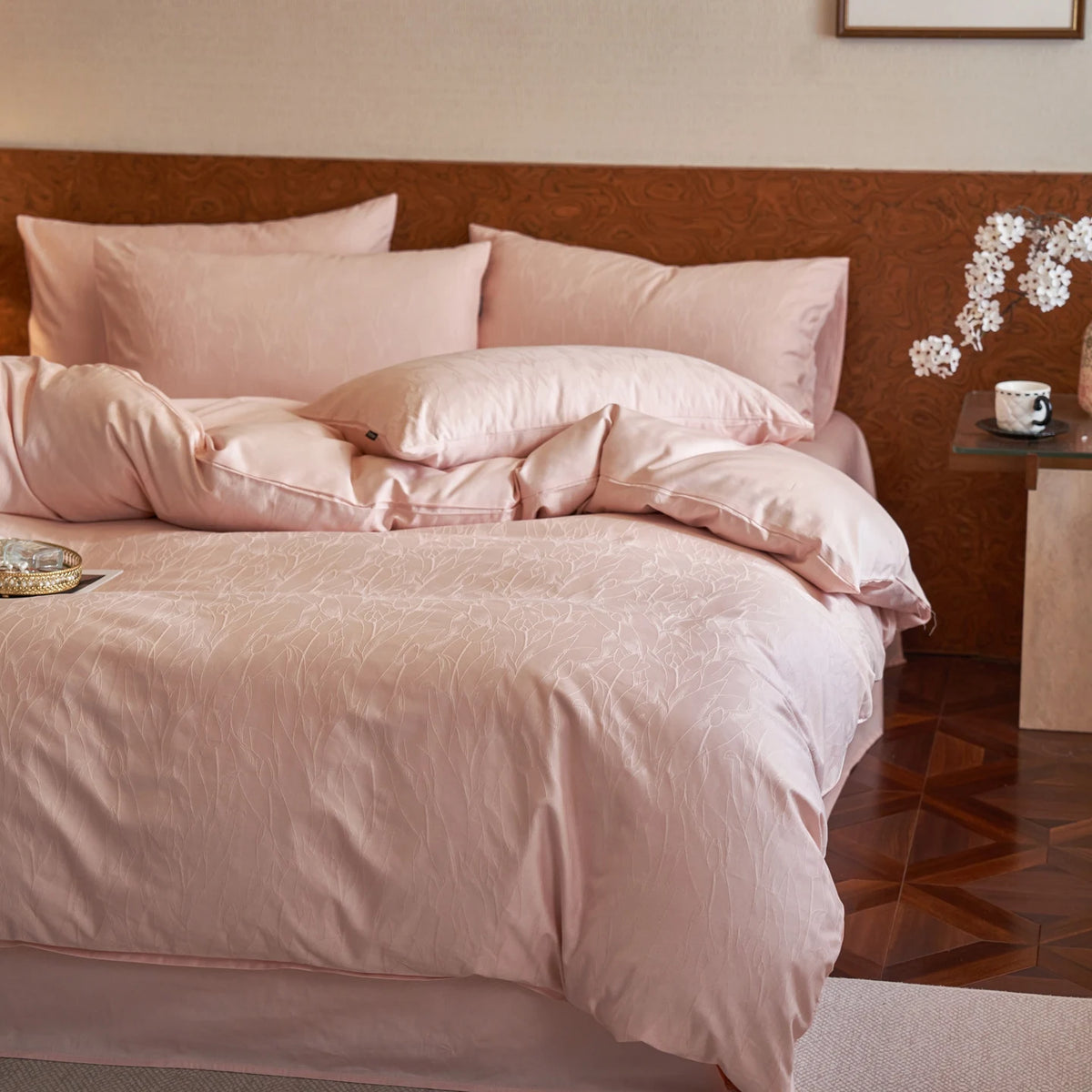 Jacquard Egyptian Cotton Bedding Set 800TC | Wheat Ear in Blush Pink
