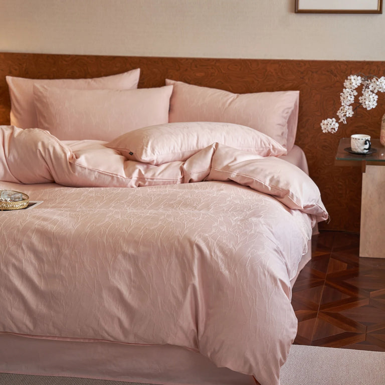 Jacquard Egyptian Cotton Bedding Set 800TC | Wheat Ear in Blush Pink