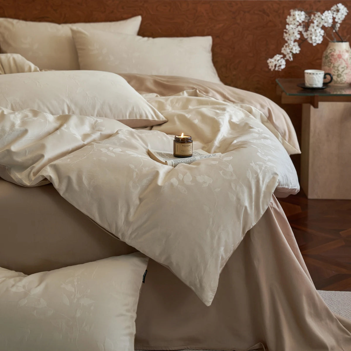 Jacquard Egyptian Cotton Bedding Set 800TC | Wheat Ear in Oat
