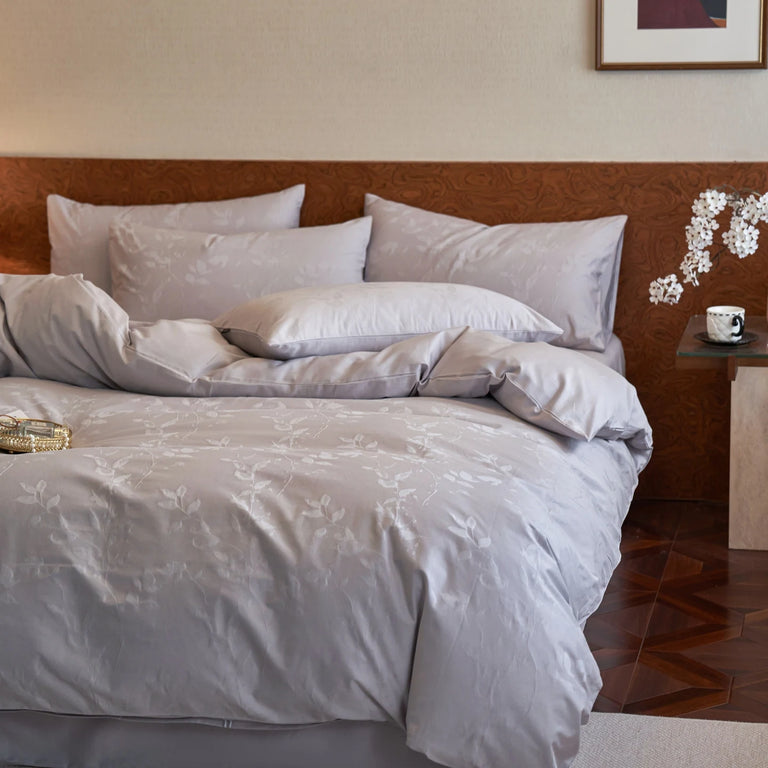 Jacquard Egyptian Cotton Bedding Set 800TC | Wheat Ear in Soft Grey