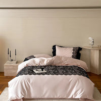 Lace Egyptian Cotton Bedding Set 1000TC | Blush and Black