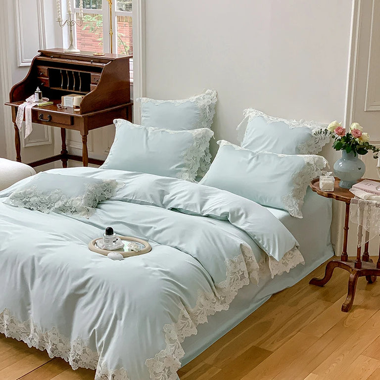Lace Egyptian Cotton Bedding Set 1000TC | Mint Lace bedding front view