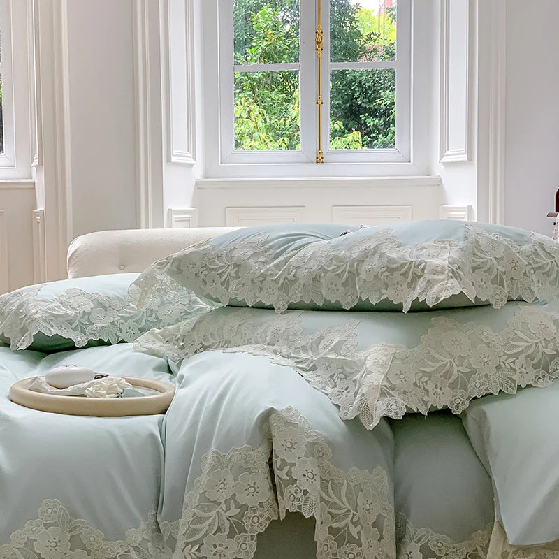 Lace Egyptian Cotton Bedding Set 1000TC | Mint Lace lace pillowcases